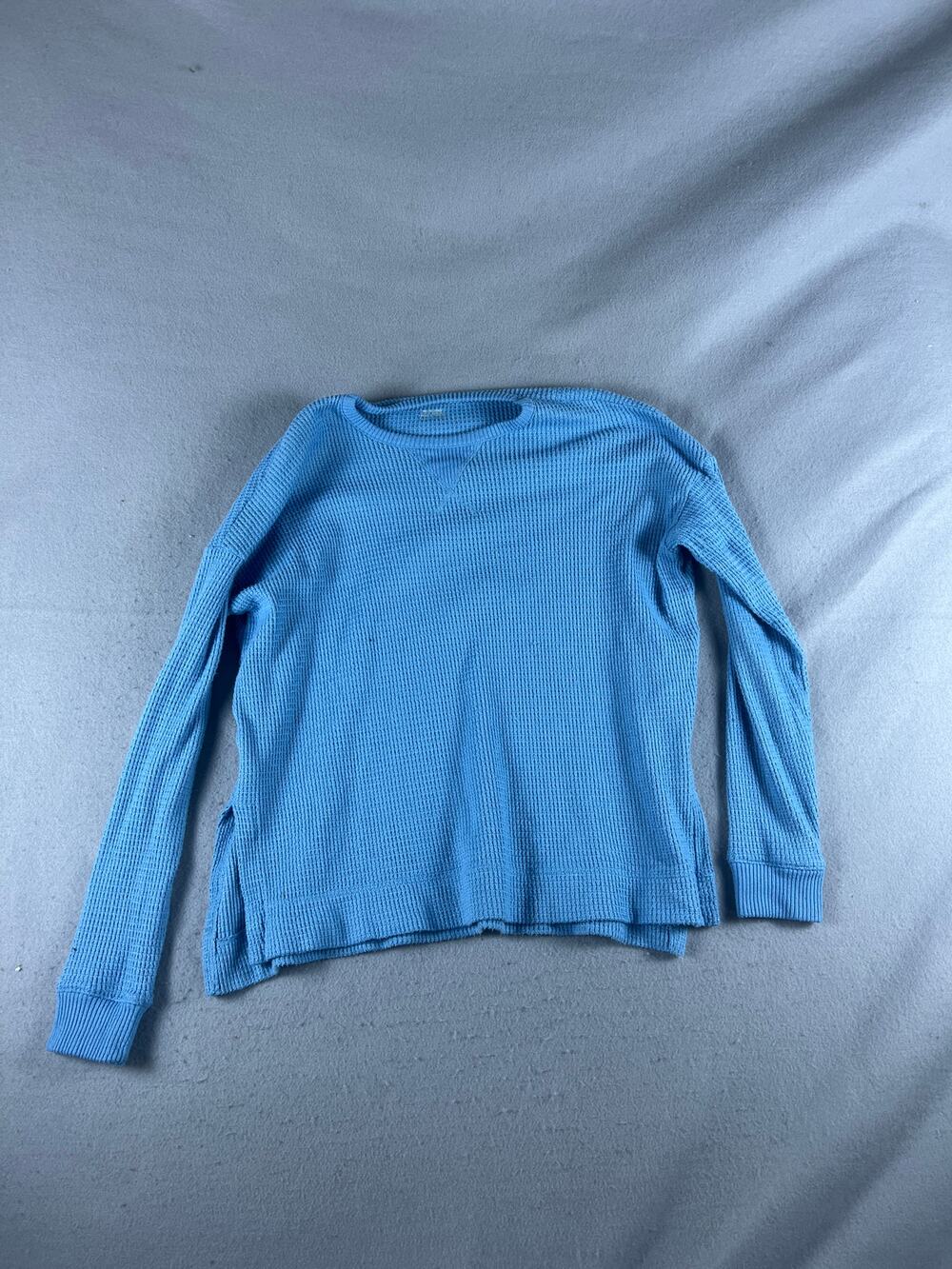 American Eagle Thermal Top Womens XS Blue Long Sleeve Waffle Knit Sweater Tee
